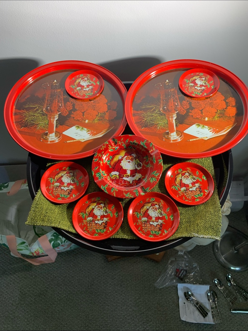 Holiday Santa Serveware Set with Coasters & Ashtray - All 9 pieces